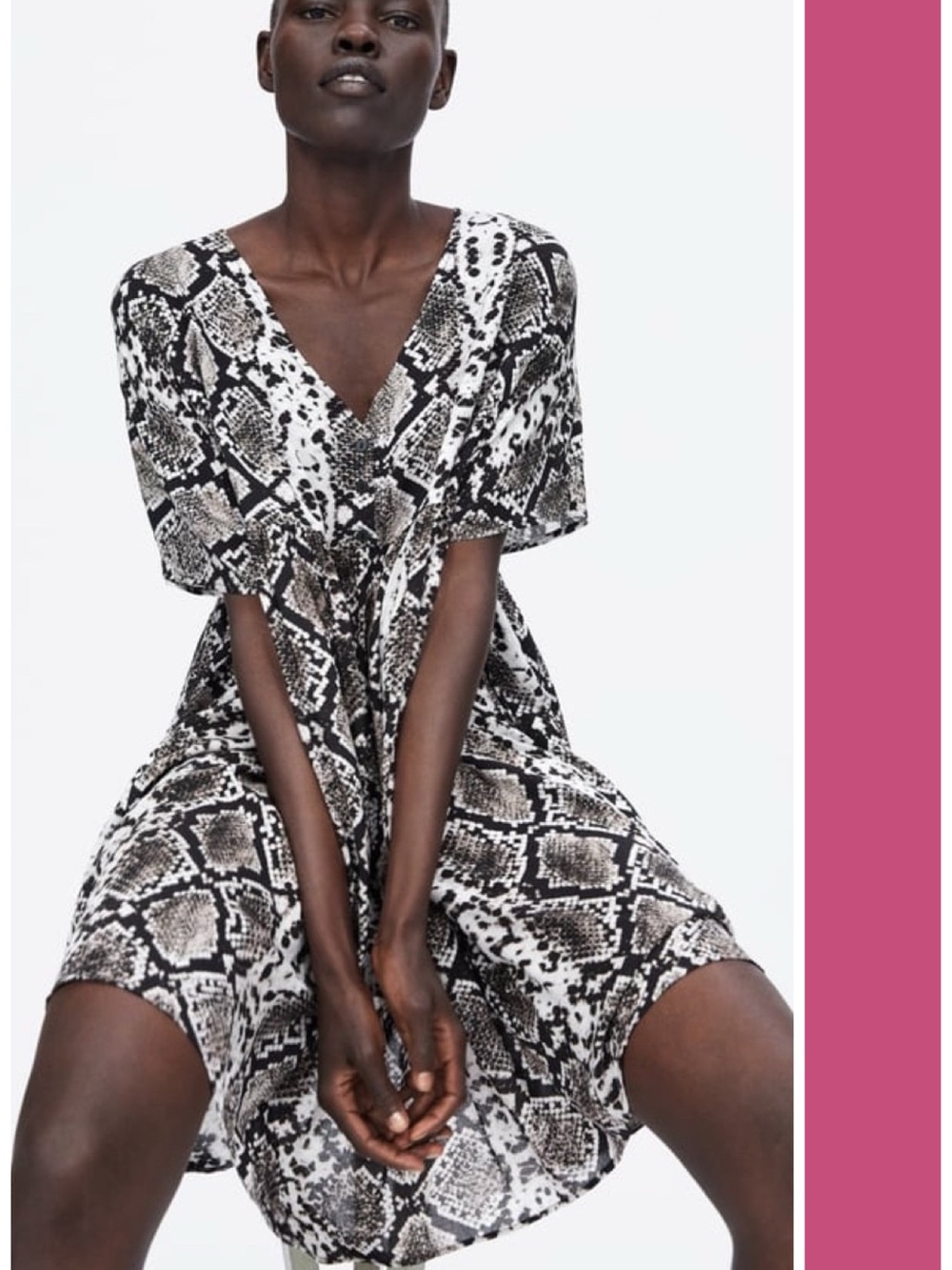 Zara Snake Print Babydoll Mini Swing Dress V-Neck Flowy XS Bloggers Favorite